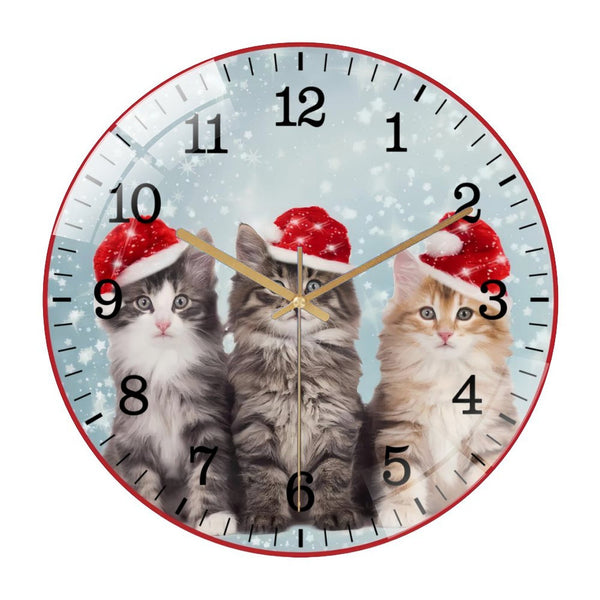 Decor Wall Clocks: Christmas Kitten Glass Wall Clock – Cute Cat Holiday  Wall Clock Santa Hat Kittens Decor for Homes, Bars, Offices, Man Caves, Garages, And Living Rooms. Hallo Ween Gift