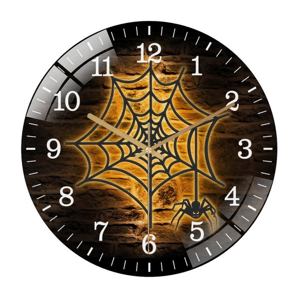Decor Wall Clock: Halloween- Spider Glass Wall Clock,  Creepy Spider Web  Decor Wall Clock for Homes, Bars, Offices, Man Caves, Garages, And Living Rooms .Also Makes A Great Gift.Home Decor