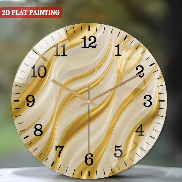 Clocks Wall Decor: Gold Stripes Glass Wall Art Glass Wall Clock, Abstract Geometric Decor Wall Clock for Homes, Bars, Offices, Man Caves, Garages, And Living Rooms. for Gift Home Wall Decor.