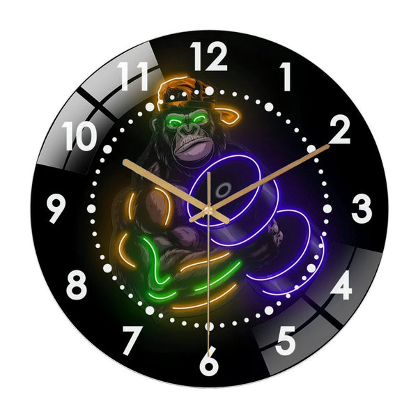 Decor Wall Clock: Gorilla Strong Gym Glass Wall Clock ,Gorilla Pop Art Decor Wall Clock for Homes, Bars, Offices, Man Caves, Garages, And Living Rooms. Kids Room Decor, Motivational Gym Decor,