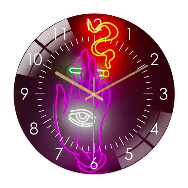 Decor Wall Clocks: Tripping Smoking Hand Glass Wall Clock,Home Smoking Hand With Eye Wall Clock, for Homes, Bars, Offices, Man Caves, Garages, And Living Rooms. Style 12×12inch(30×30cm)