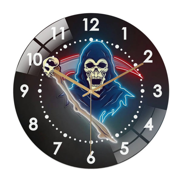 Decor Wall Clock: Grim Reaper Skeleton  Glass Wall Clock,Skeleton Pop Art Decor Wall Clock for Grim Reaper Skeleton Horror, & Hallo-ween Wall Decor, Reaper Gift.homes, Bars, Offices, Man Caves,