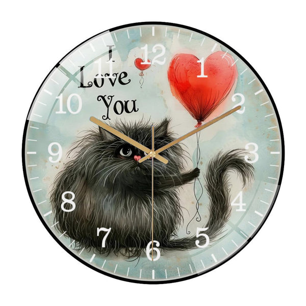 Decor Wall Clock: Valentine's Cat Glass Wall Clock,  Grum-py Cat Love  Wall Clock  for Homes, Bars, Offices, Man Caves, Garages, And Living Rooms .Also Makes A Great Gift. Style 12×12inch(30×30cm)
