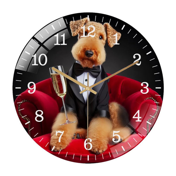 Decor Wall Clocks: Airedale in Tuxedo Glass Wall Clock ,Sharp Dressed Dog Collection Wall Clock ，Dog Lover  Wall Clock  for Homes, Bars, Offices, Man Caves, Garages, And Living Rooms.