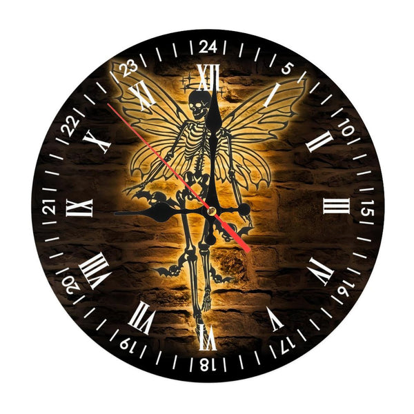 Wood Skeleton Fairy Skull Wood Wall Clocks, Gothic Princess Wood Wall Clocks, Decoration Fairycore Aesthetic Halloween Home Decor Birthday Housewarming  10×10inch(25×25cm)