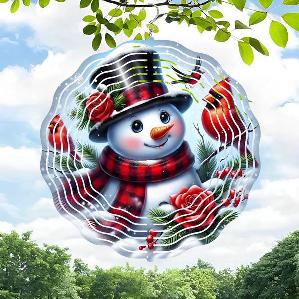 Funky Home Decor: Romantic Christmas Roses And Cardinals Snowman Wreath Wind Chimes，Winter Decor Wind Chimes for Homes, Bars, Offices, Man Caves, Garages, And Living Rooms. Also Makes A Great Gift.
