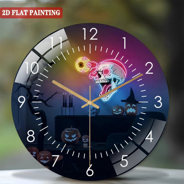 Clock Wall Decor: Eyeball Skull Glass Wall Clocks，Halloween Glass Wall Clocks for Living Room, Kitchen, Bedroom And Office.for Gift Home Wall Decor. Style 12×12inch(30×30cm)
