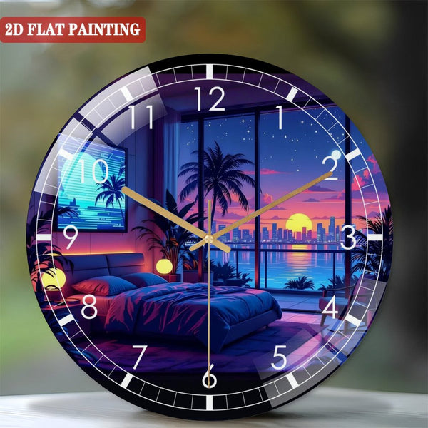 Decor Wall Clock: City View from Window Glass Wall Clock, RNatural View from City Ocean View Room Window Decor And Gift Wall Clock for Homes, Bars, Offices, Man Caves, Garages, And Living Rooms .