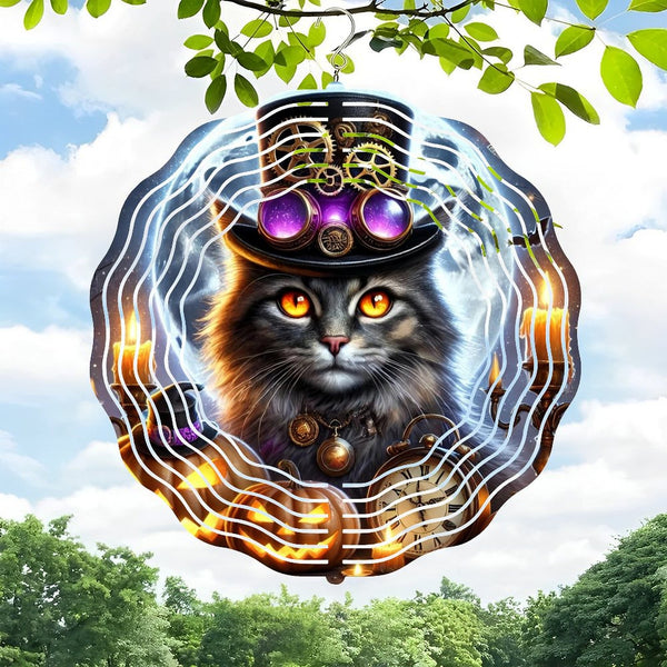 Funky Home Decor: Hanging Decor Wind Chime Outdoor Decor,Steampunk Halloween- Cat  Full Moon Witchy Cat Iron Wind Chime Ideal for Gardens,