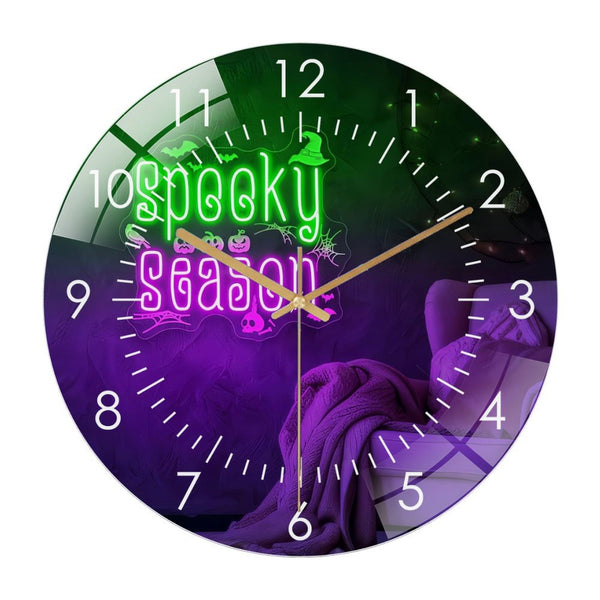 Decor Wall Clocks: Fall Decor Haunted House Party  Glass Wall Clock, Spooky Season  Decor Wall Clock, for Homes, Bars, Offices, Man Caves, Garages, And Living Rooms. Hallo-ween Gift .Also Makes A Grea