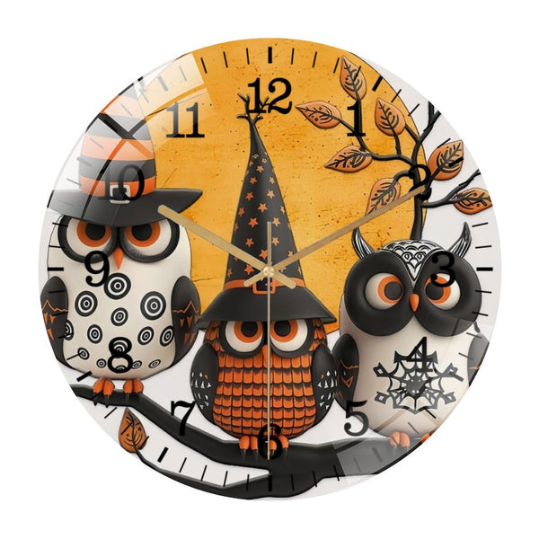 Decor Wall Clock: Full Moon Fall Wall Decor Or Ornament Glass Wall Clock, Hallo-ween Owl L Wall Decor Or Ornamen  Decor Wall Clock  for Homes, Bars, Offices, Man Caves, Garages, And Living Rooms
