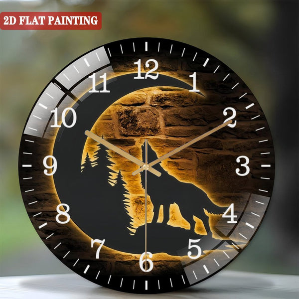 Decor Wall Clocks: Wolf On The Moon Glass Wall Clocks, Howling Wolf Glass Wall Clocks,Home Decor Kid Boy Girl Nursery Decoration Christmas Style 12×12inch(30×30cm)