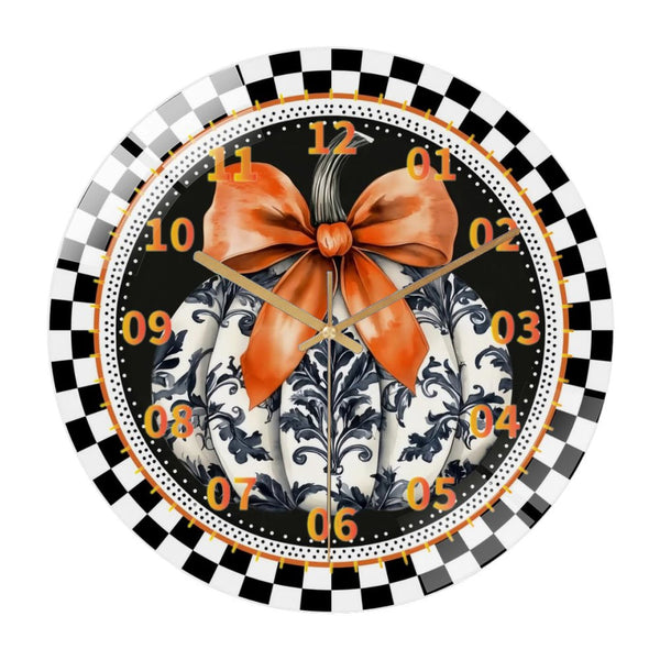 Decor Wall Clocks: Black And White Pumpkin Glass Wall Clock,  Fall Pumpkin Wall Clock  for Homes, Bars, Offices, Man Caves, Garages, And Living Rooms .Also Makes A Great Gift.