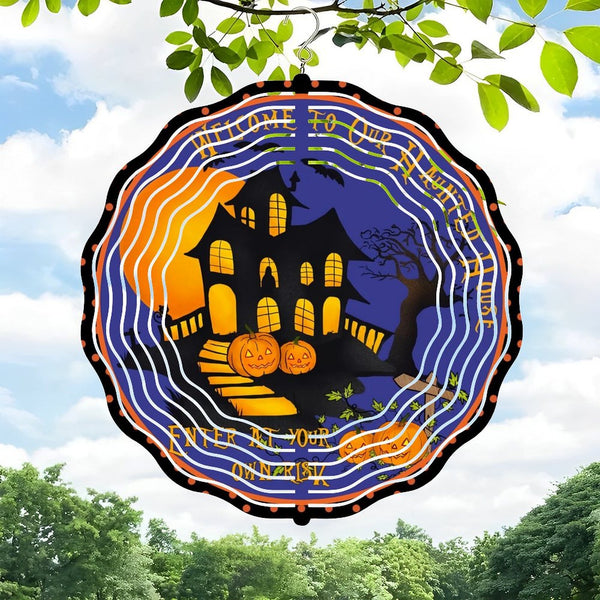 Funky Home Decor: Haunted House Halloween Wind Chimes,  Purple Orange Black Welcome Decor Wind Chimes for Homes, Bars, Offices, Man Caves, Garages, And Living Rooms.