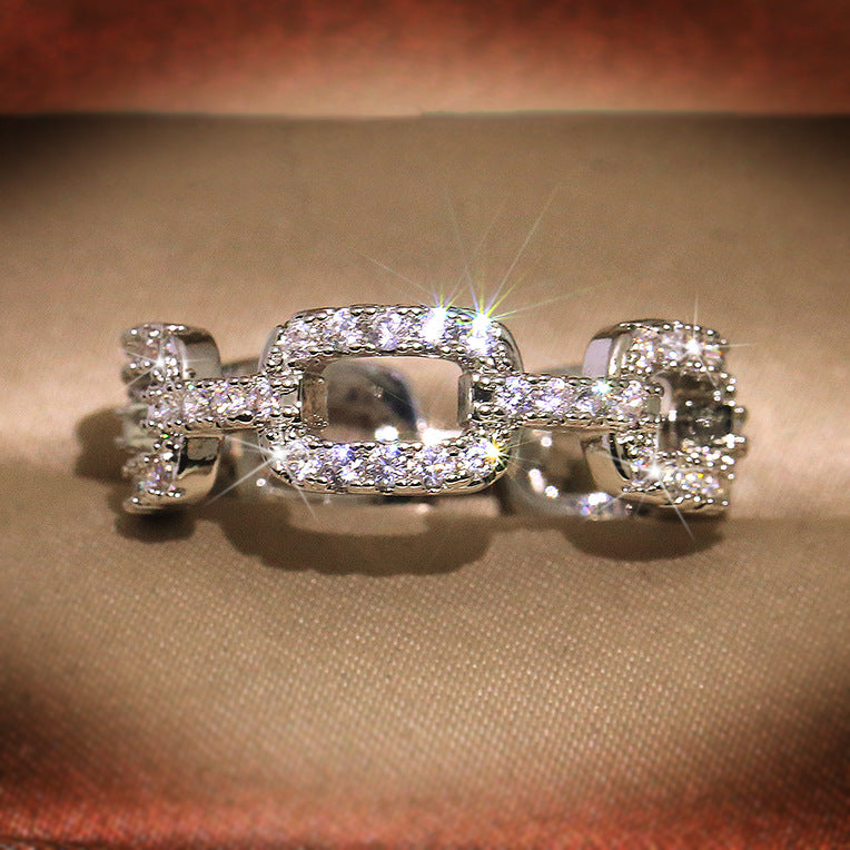 Silver Color Chain Ring with Bling Zircon Stone Rings
