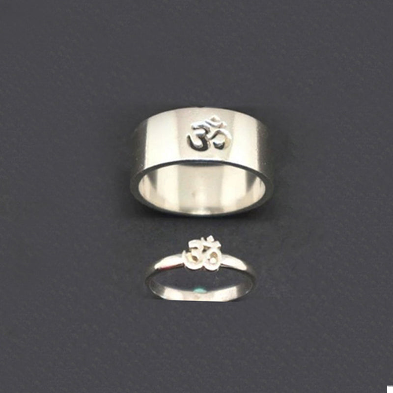 Om Pyramid King and Queen Crown Matching Rings