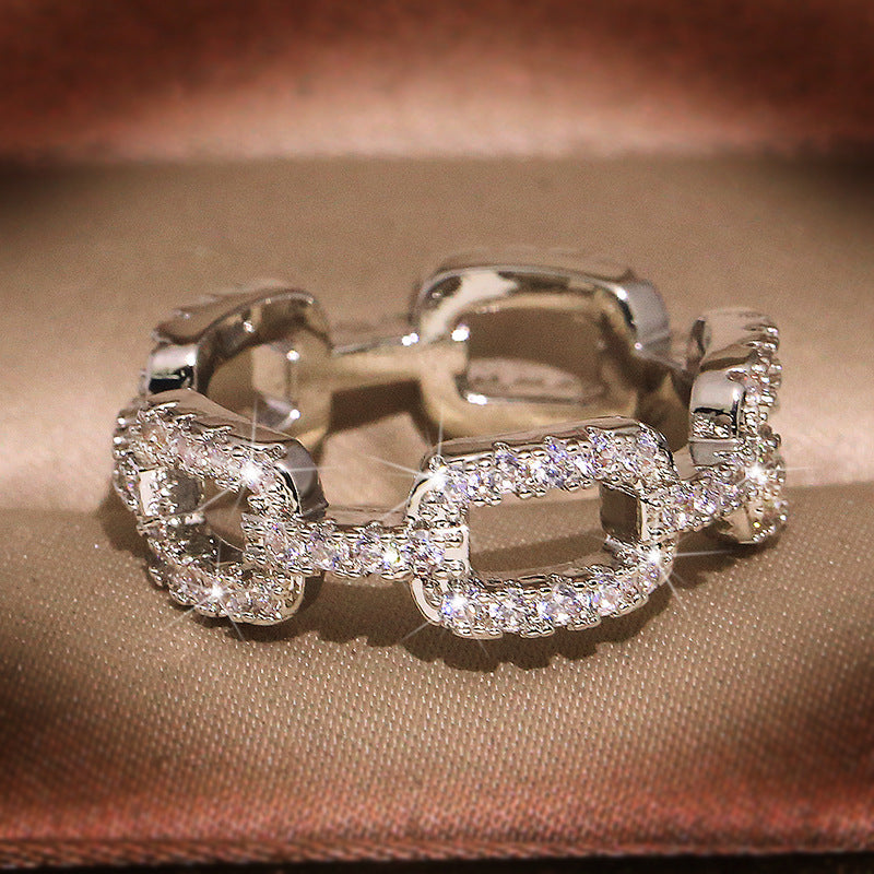 Silver Color Chain Ring with Bling Zircon Stone Rings