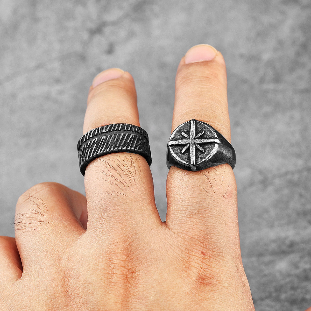 Charm Trendy Simple Vintage Black Stainless Steel  Rings