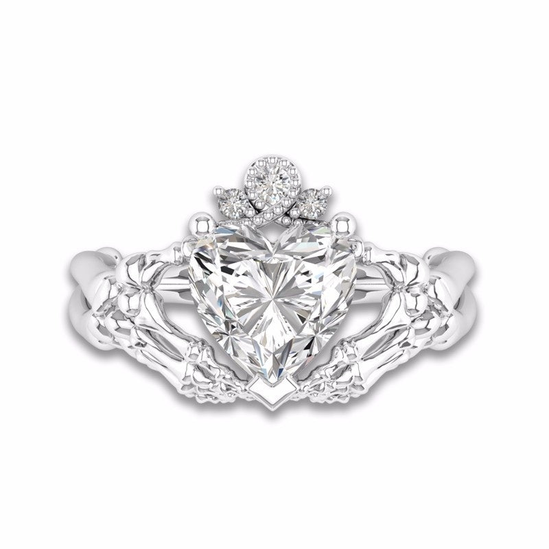 Gothic Skull Hand Holding Peach Heart Zircon Ring