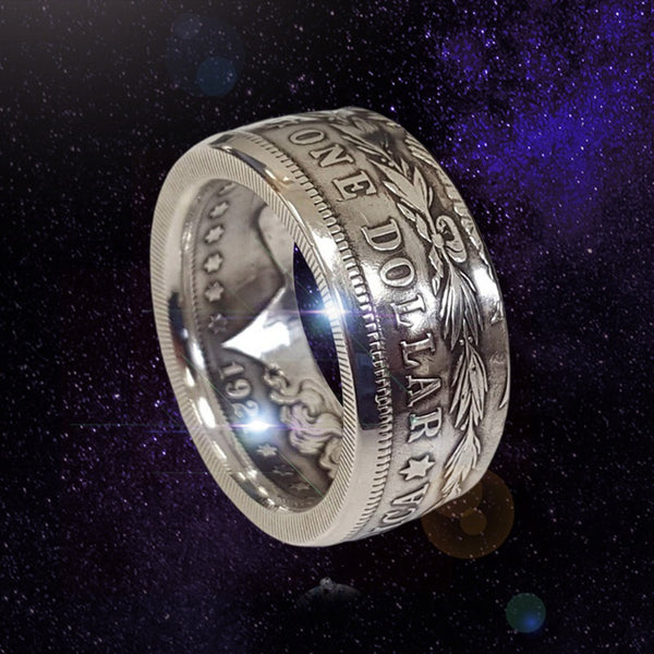 Anillo de moneda de dólar de plata Morgan