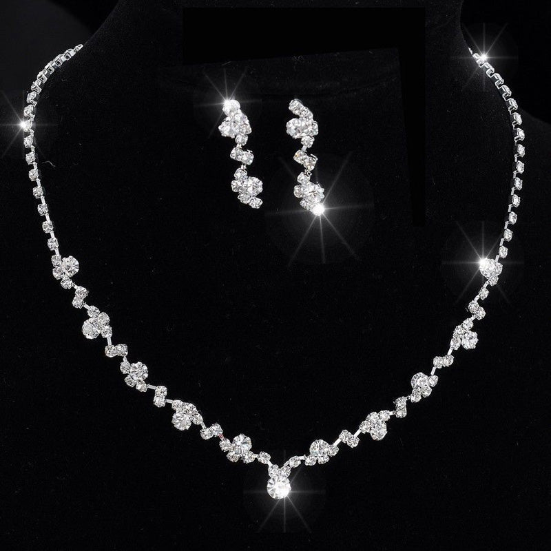Alloy Rhinestone Wedding Necklace Earrings Set
