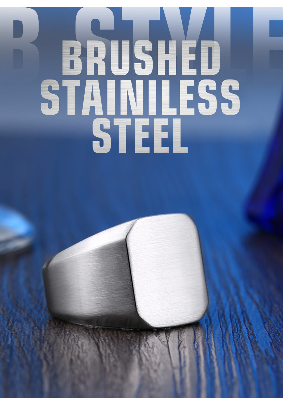 316L Stainless Steel Biker High Polished Signet Solid  Ring for men