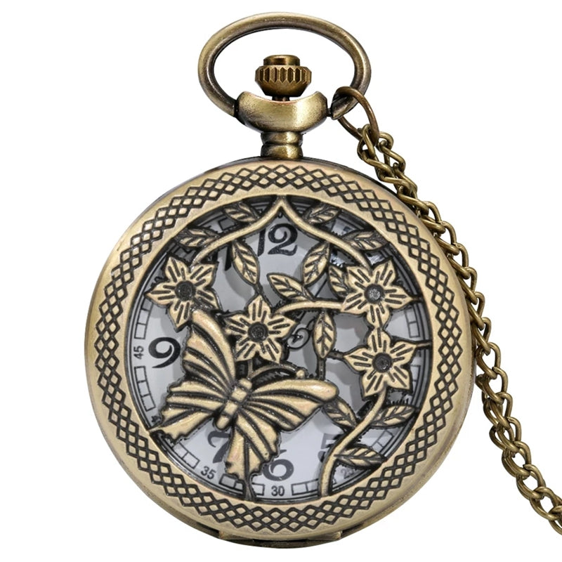 Antique 3D Butterfly Hollow Case Design Quartz Pocket Watch