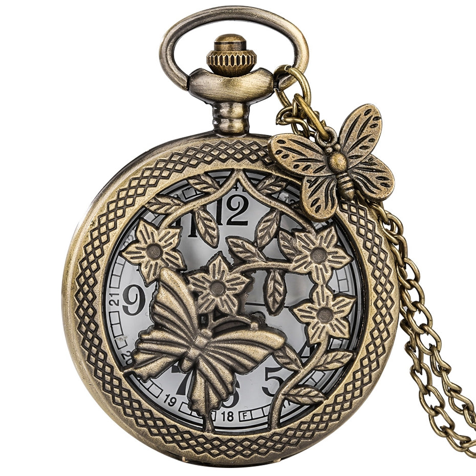 Antique 3D Butterfly Hollow Case Design Quartz Pocket Watch