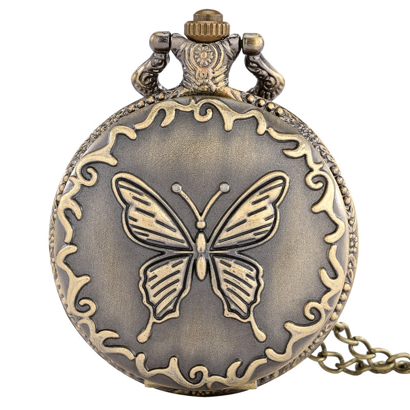Antique 3D Butterfly Hollow Case Design Quartz Pocket Watch