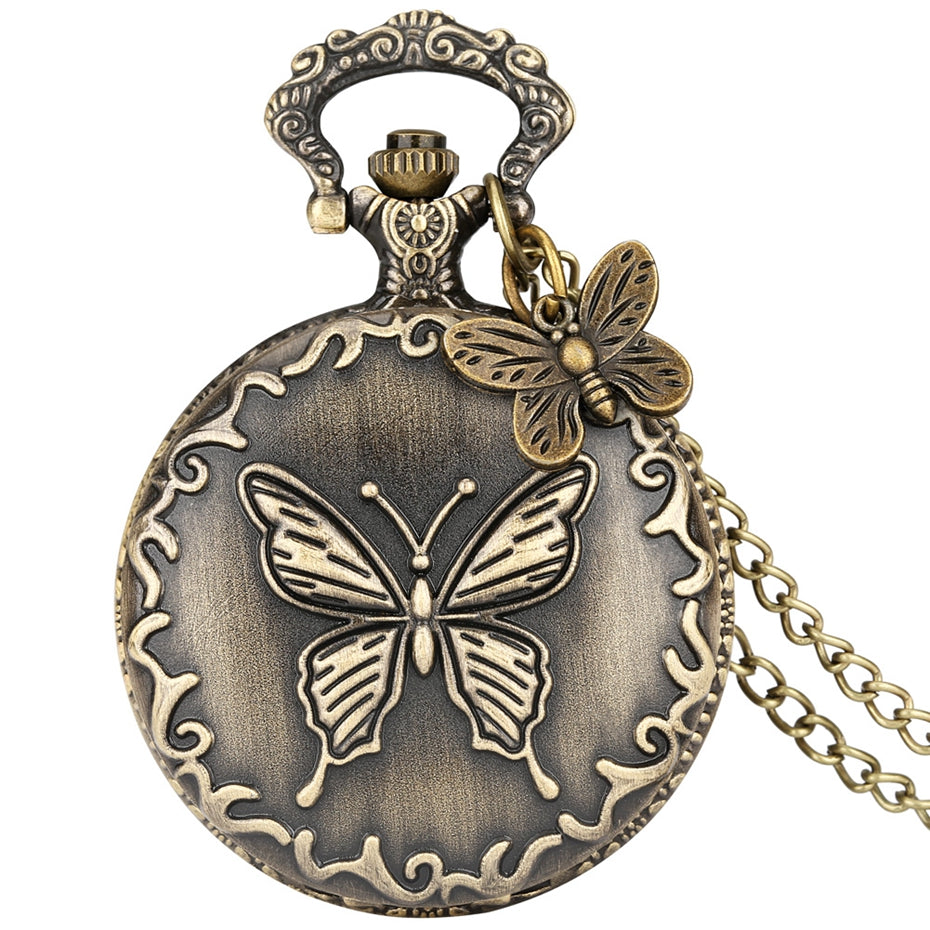 Antique 3D Butterfly Hollow Case Design Quartz Pocket Watch
