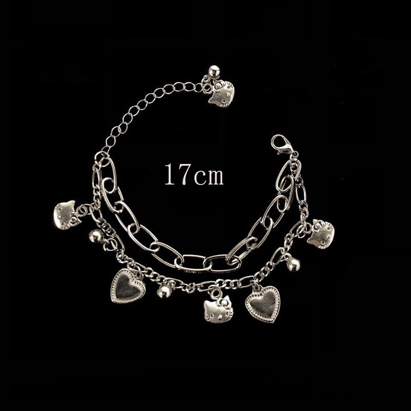 Japanese Cute Kitty Pendant Necklace Earrings Bracelet Set