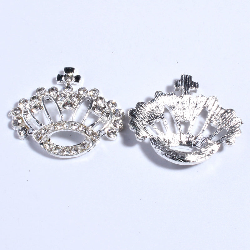 10PCS 21*24MM Vintage Fashion Crown Rhinestone Buttons For Clothing Shoes Silver Crystal Buttons