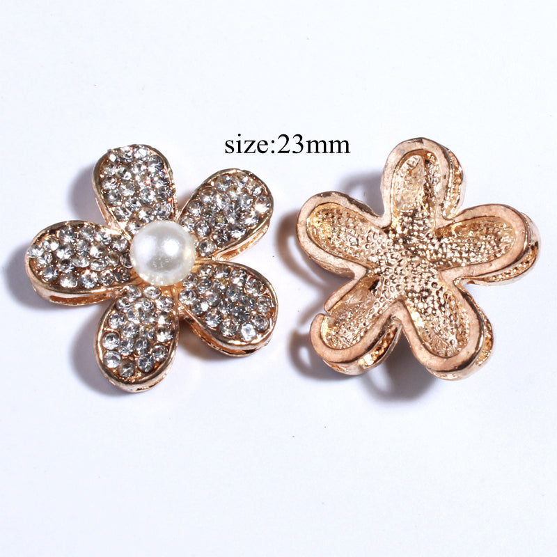 10PCS 23MM New Flower Shaped Rhinestone Buttons  Pearls Crystal Button