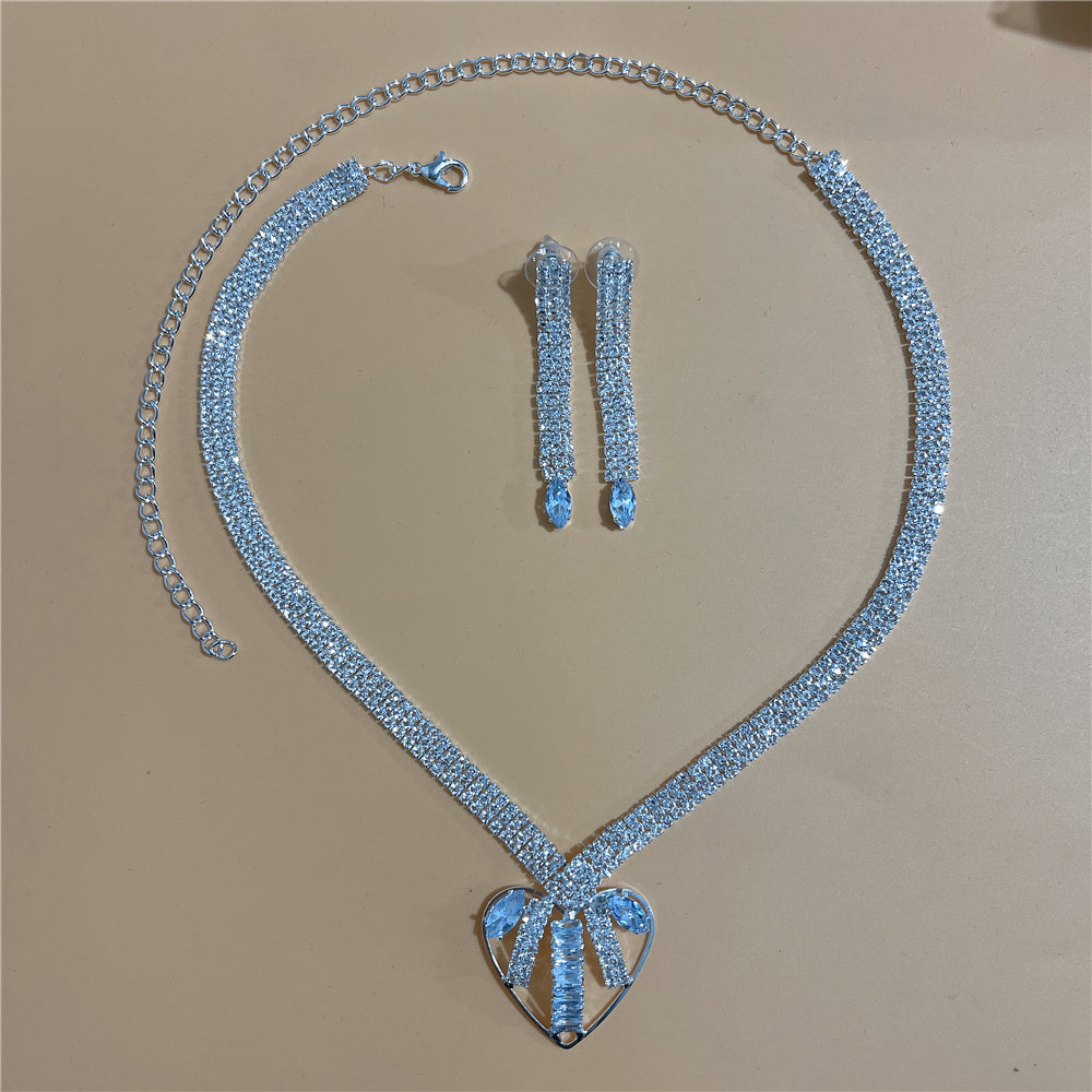Zircon Rhinestone Stud Earrings and Necklace Jewelry Set