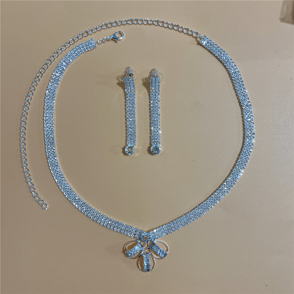Zircon Rhinestone Stud Earrings and Necklace Jewelry Set
