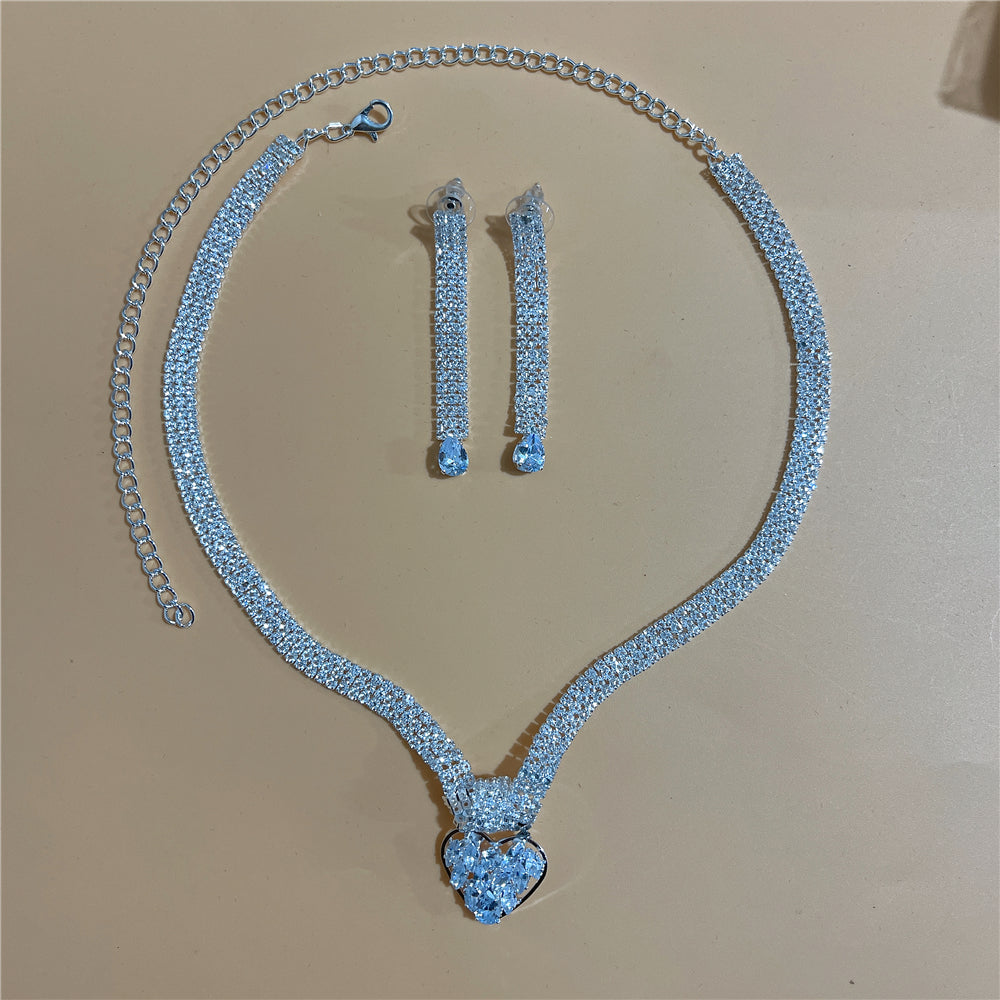 Zircon Rhinestone Stud Earrings and Necklace Jewelry Set