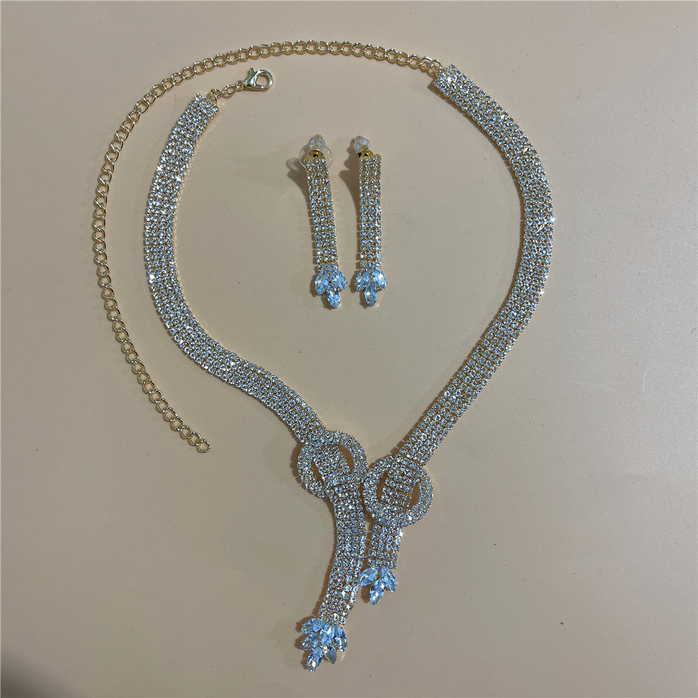 Zircon Rhinestone Stud Earrings and Necklace Jewelry Set