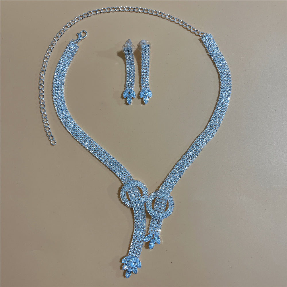 Zircon Rhinestone Stud Earrings and Necklace Jewelry Set