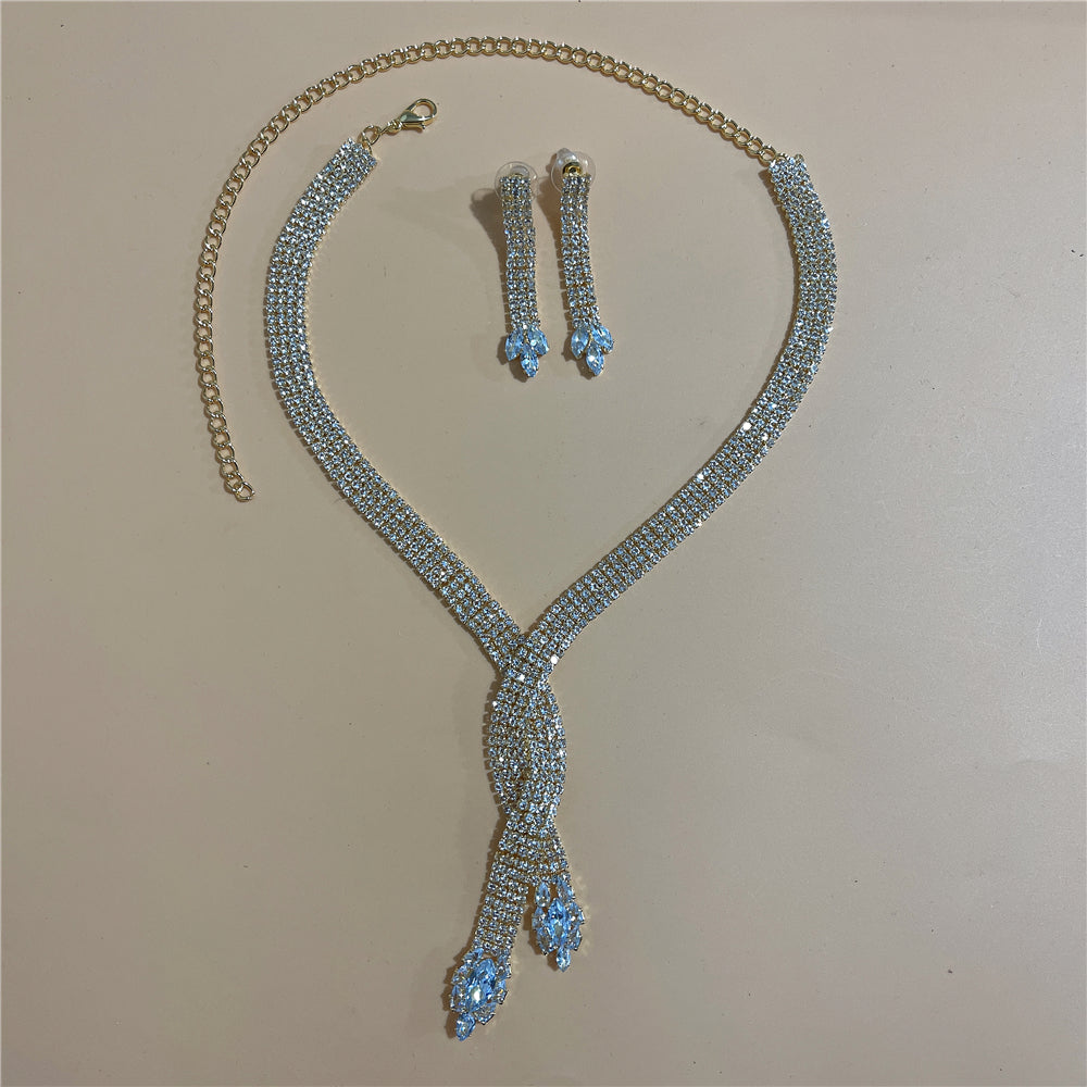Zircon Rhinestone Stud Earrings and Necklace Jewelry Set