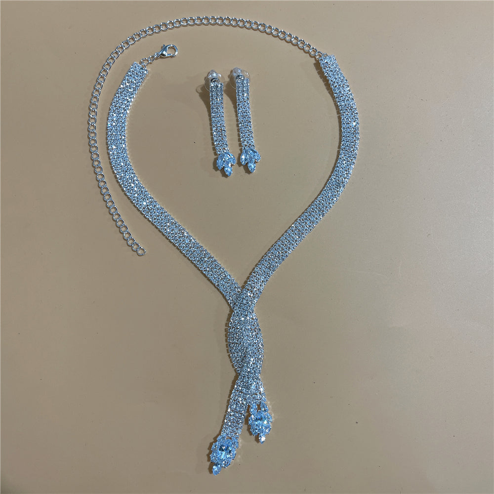 Zircon Rhinestone Stud Earrings and Necklace Jewelry Set