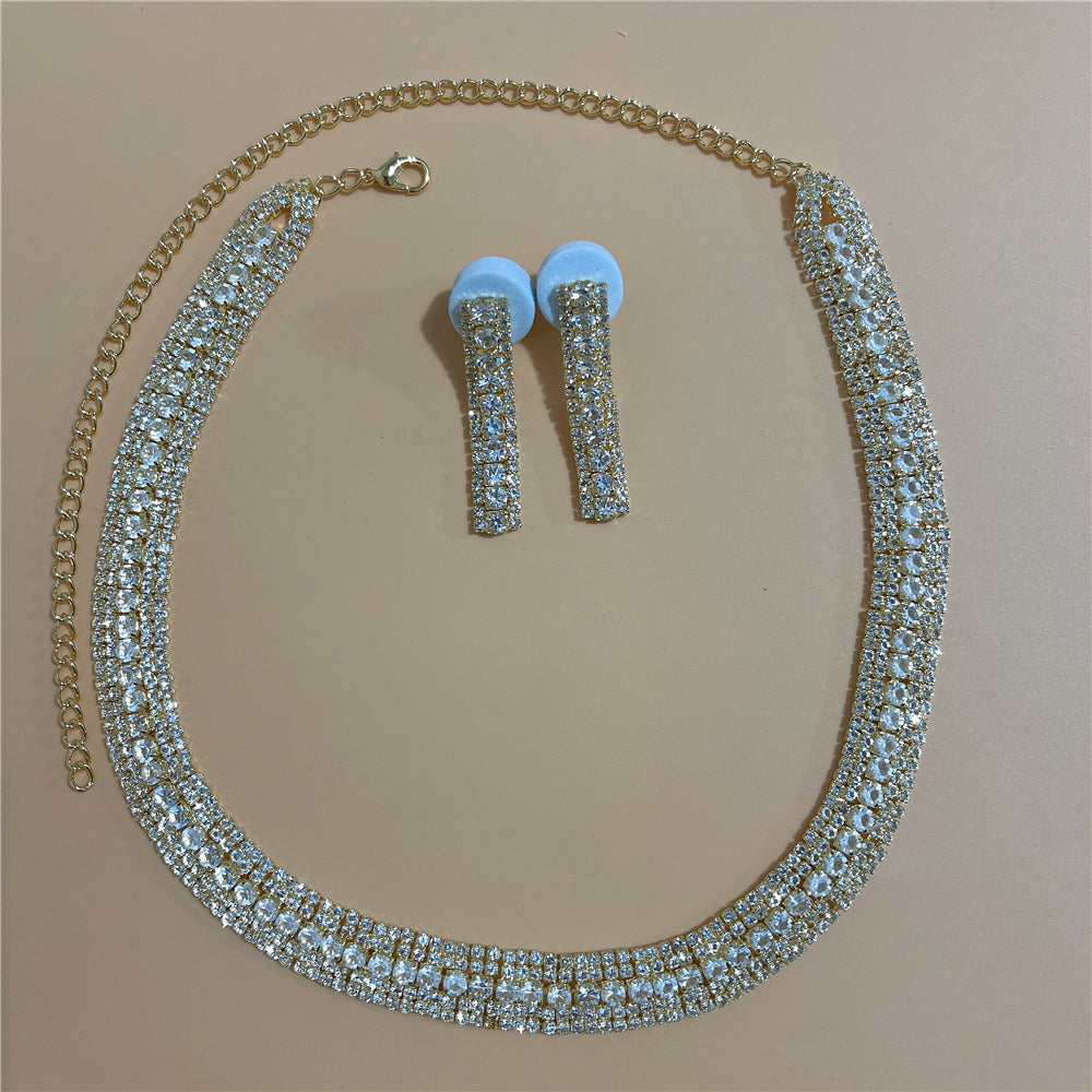 Zircon Rhinestone Stud Earrings and Necklace Jewelry Set