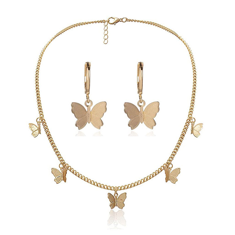 Adjustable Butterfly Necklace Earrings Set
