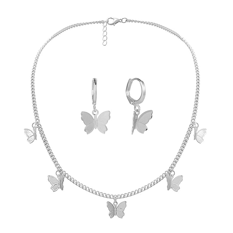 Adjustable Butterfly Necklace Earrings Set