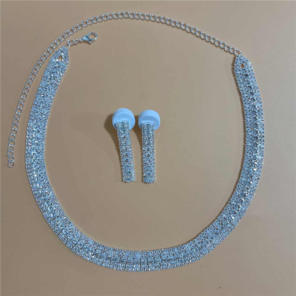 Zircon Rhinestone Stud Earrings and Necklace Jewelry Set