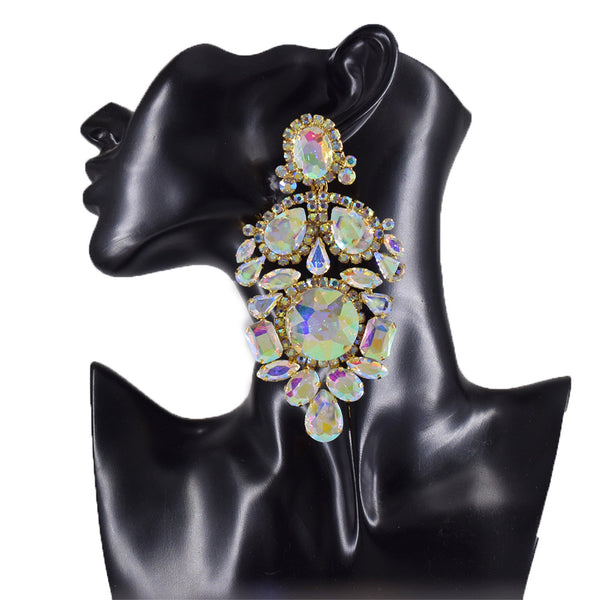 11CM Big Glass Crystal Rhinestones Drop Earring