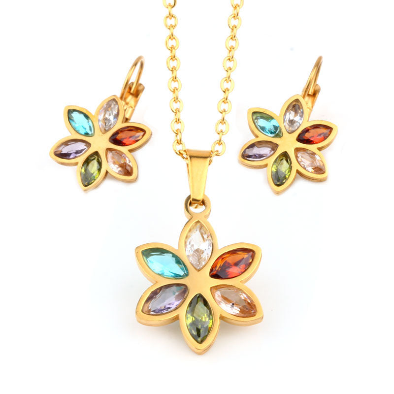 Stainless Steel Wedding Necklace Earrings Set  For Women