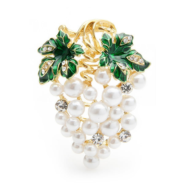 Enamel Full White Pearl Grape Brooches Women