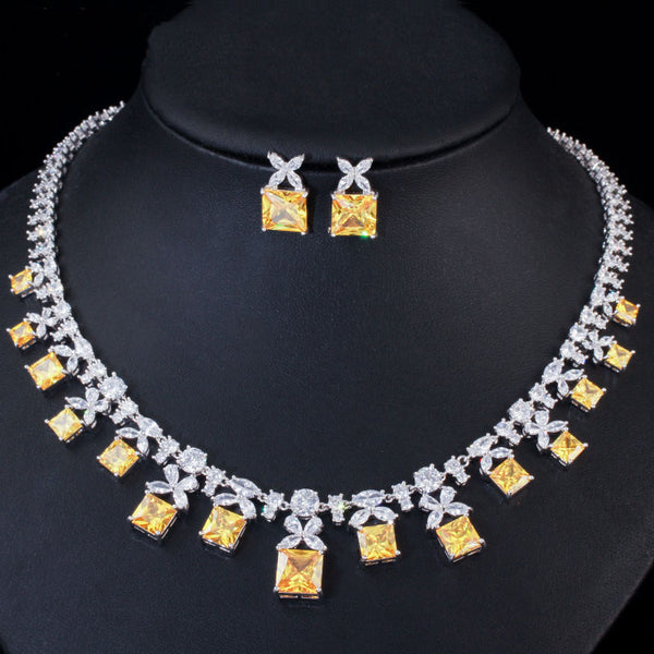 Hermosos conjuntos de joyas con piedras de circonita cúbica amarilla de corte princesa