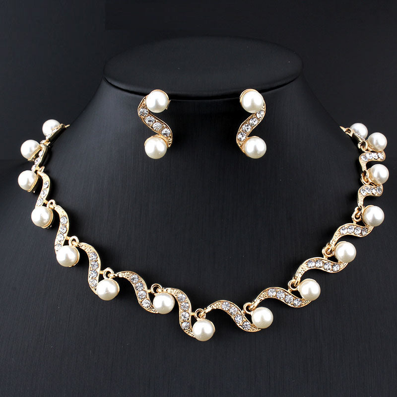 mitation Pearl Women Necklace Earring Set