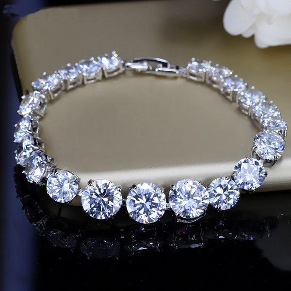 Fashion Women Chain Link Bracelets Big Round Connected White Cubic Zirconia Inlay Jewelry